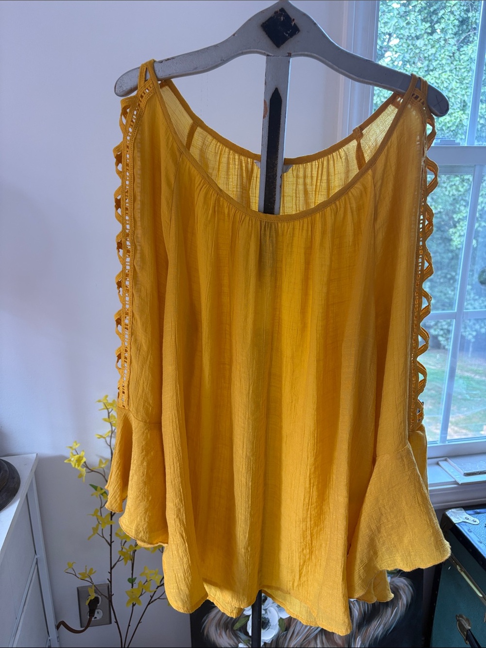 Charming Charlie Mustard Cold-Shoulder Tunic